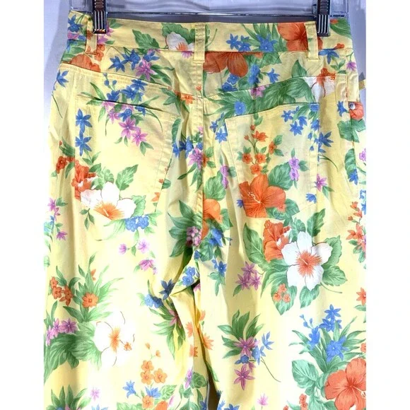 Lauren Ralph Lauren Yellow Floral Cotton Pants Size 6 - Picture 6 of 8